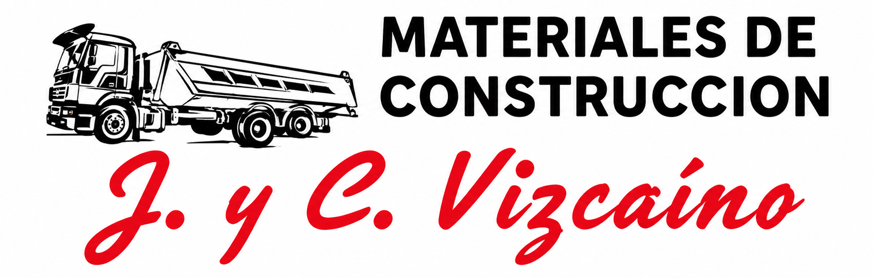 Logotipo para materiales de construcción: dibujo de un camión y el texto «MATERIALES DE CONSTRUCCION J. y C. Vizcaíno»