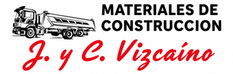 Logotipo para materiales de construcci&oacute;n: dibujo de un cami&oacute;n y el texto &laquo;MATERIALES DE CONSTRUCCION J. y C. Vizca&iacute;no&raquo;