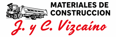 Logotipo para materiales de construcci&oacute;n: dibujo de un cami&oacute;n y el texto &laquo;MATERIALES DE CONSTRUCCION J. y C. Vizca&iacute;no&raquo;