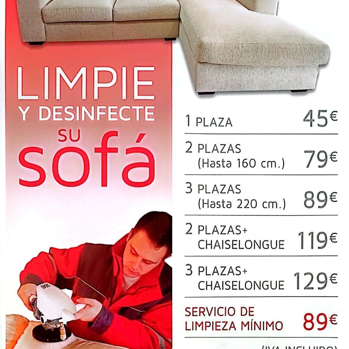 Anuncio de servicios de limpieza de sofás con precios.