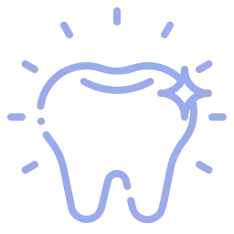 Contorno azul de un diente con reflejos brillantes, que sugiere salud y limpieza dental.