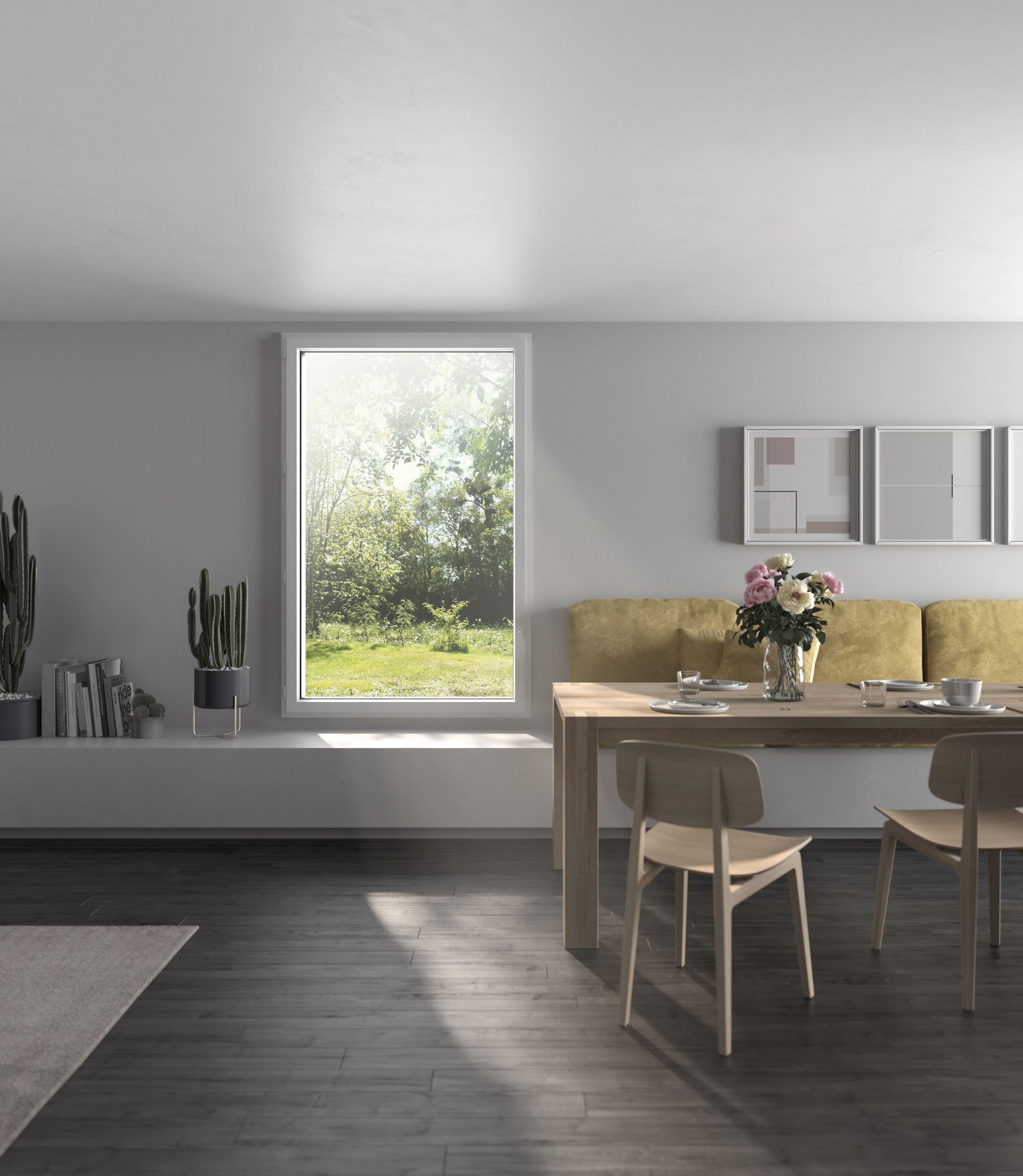 Fenêtre au niveau d'une banquette de salon