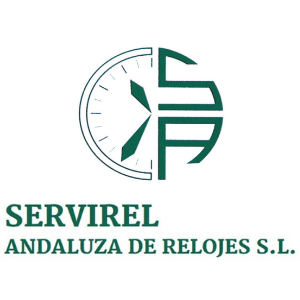 Logotipo de Servirel Andalus de Relojes SL: esfera del reloj con agujas e iniciales "S" y "A". Texto "SERVIBEL" y "ANDALUZA DE RELOJES SL"