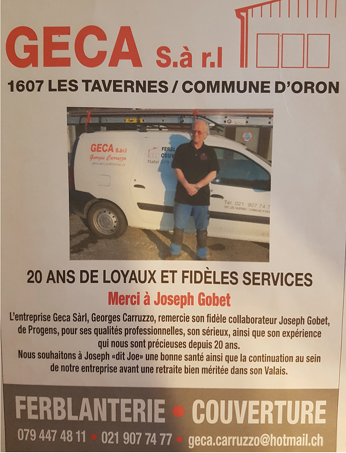 Les 20 ans d’entreprise de Mr. Joseph Gobet en 2014 - GECA