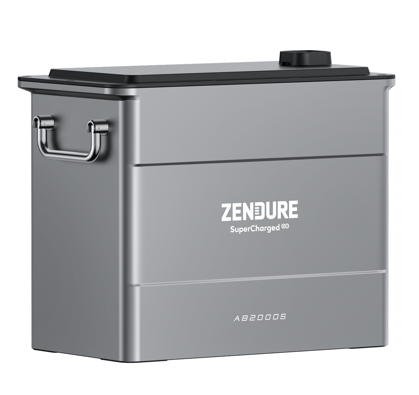 Eine graue Box mit einem Griff und dem Wort Zendure darauf.