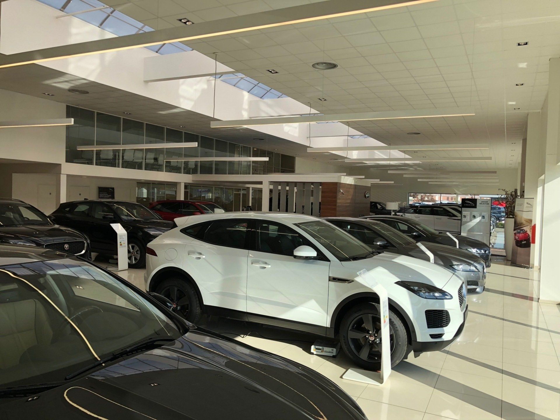 Voitures garées en rang dans une concession