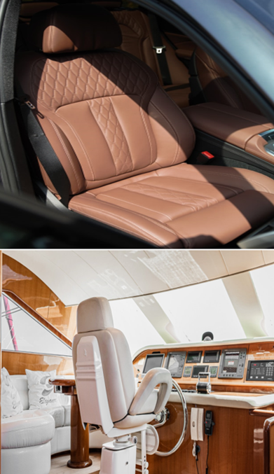 Una imagen de un asiento de automóvil y una imagen de un asiento de barco.