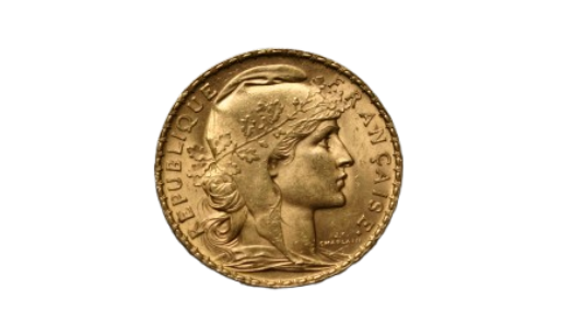 Pièce d'or avec un profil de femme tourné vers la droite, entouré de texte et de détails.