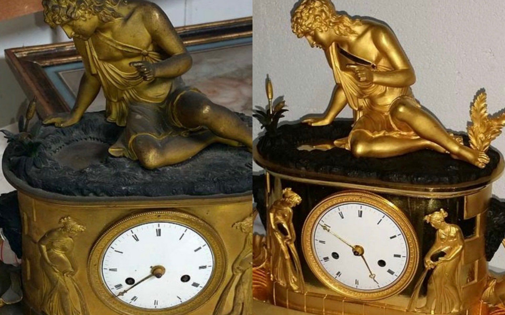 Rénovation d'horloge : avant et après.