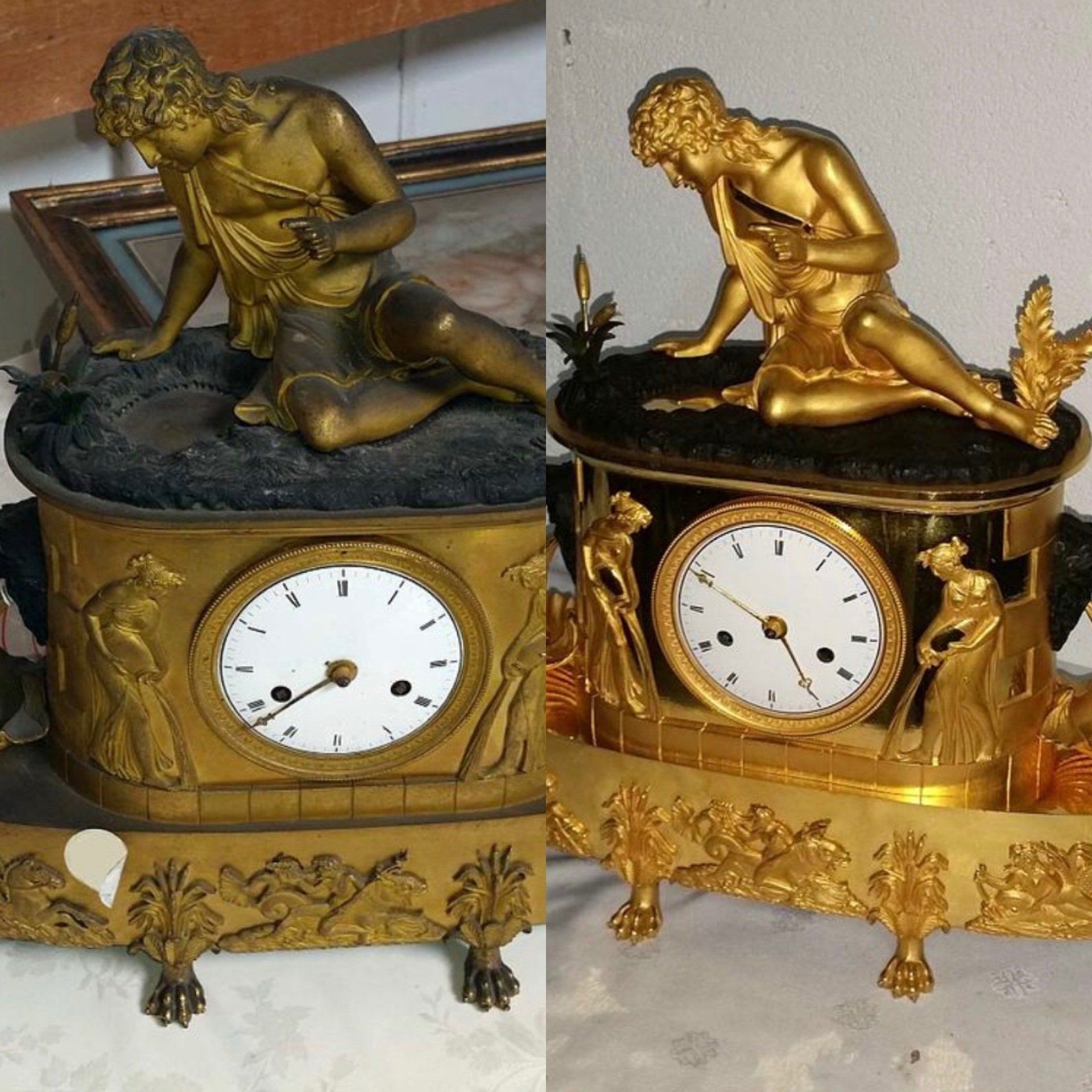 Restauration d'horloge : avant et après.