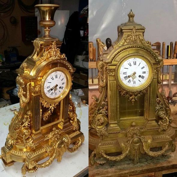 Nettoyage de pendule dorée : avant et après.