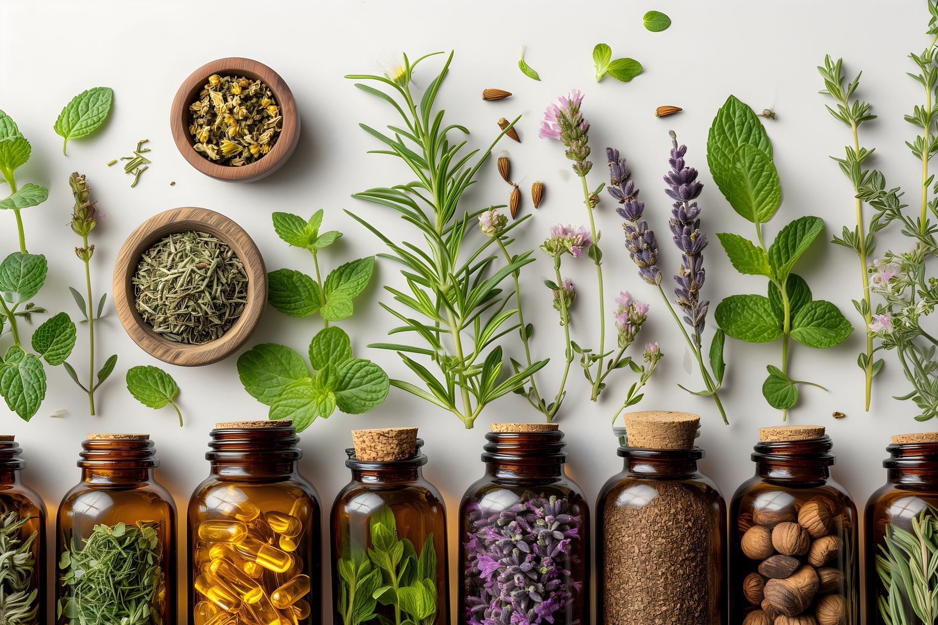 Différentes plantes dans des fioles