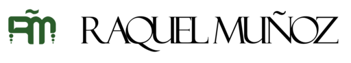 Logotipo de Raquel Muñoz en negro y verde con un monograma “RM” estilizado.
