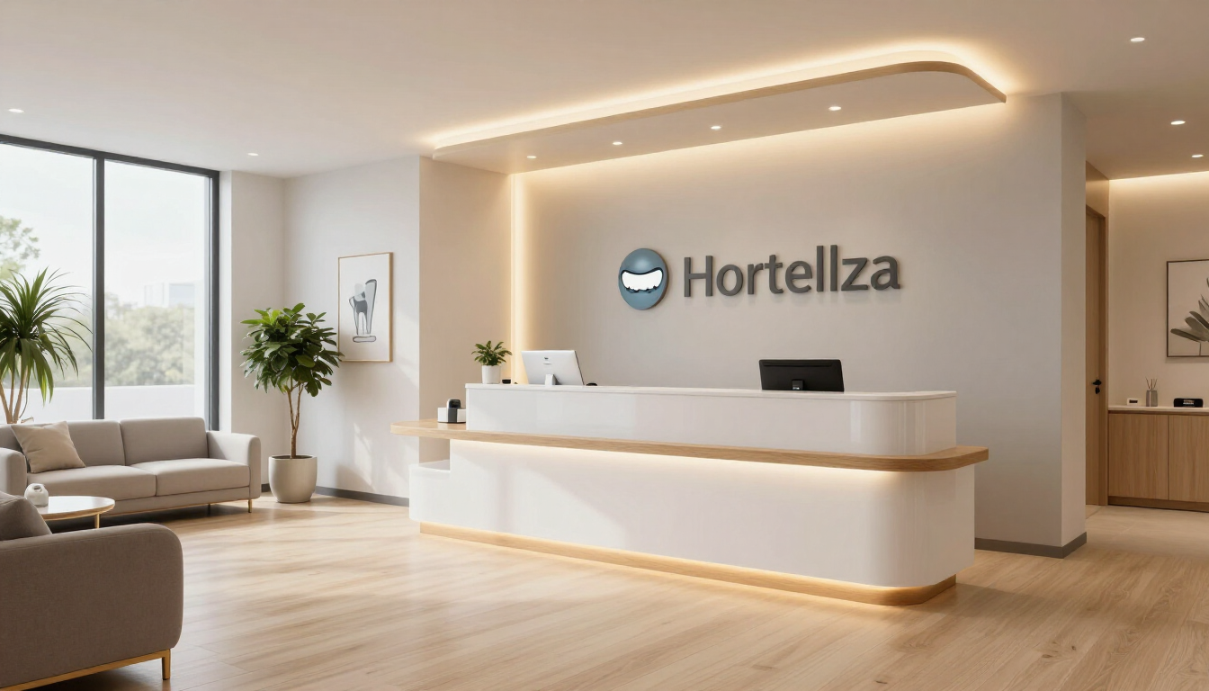 Recepción moderna de una clínica dental en el barrio de Hortaleza, Madrid