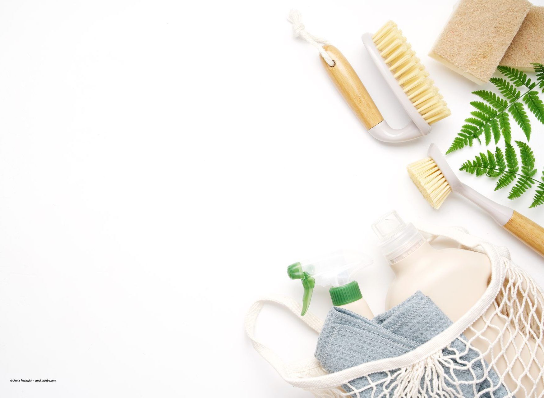 Reinigungsmaterialien wie Spülbürste und Reinigungsmittel