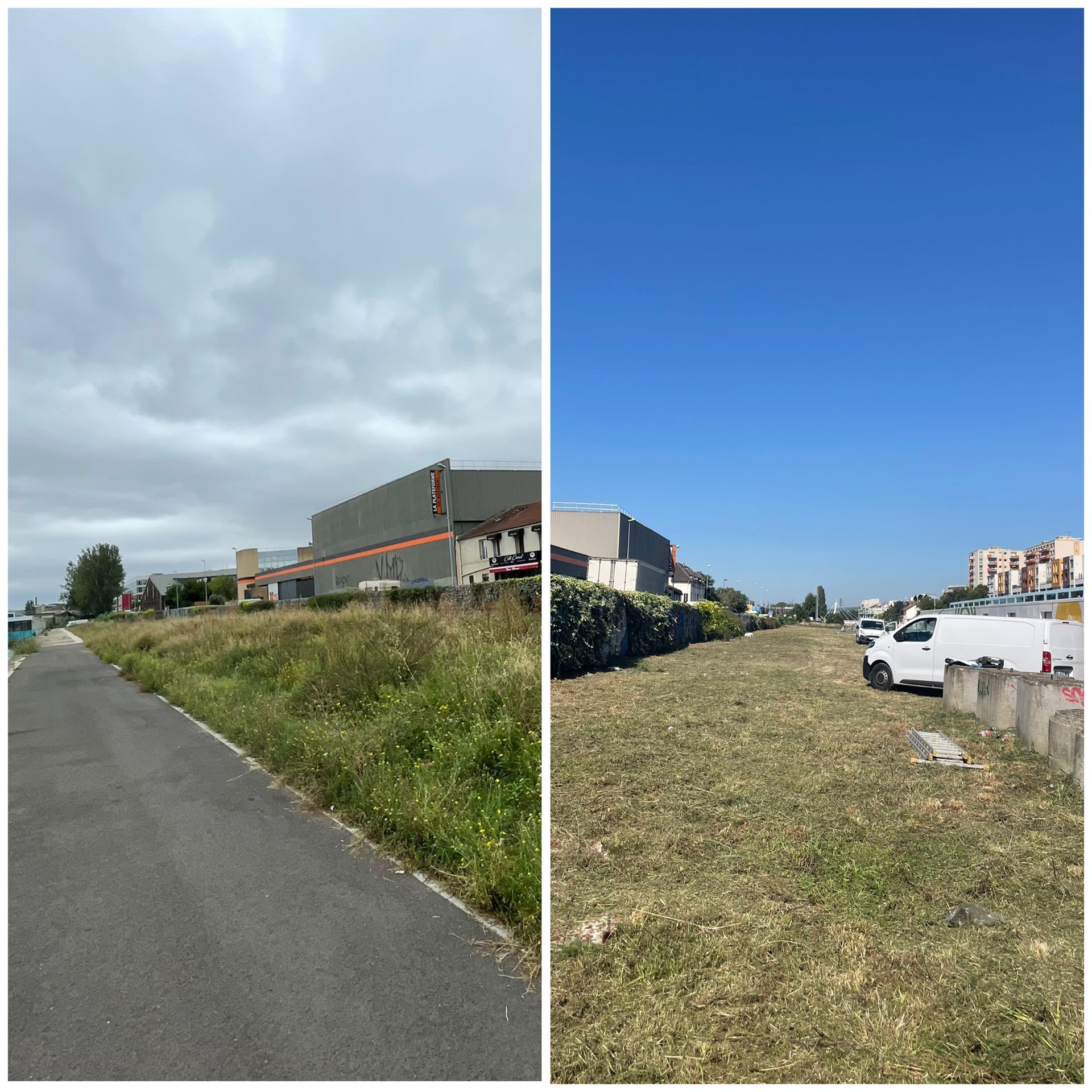 Débroussaillage d'un terrain près d'une route