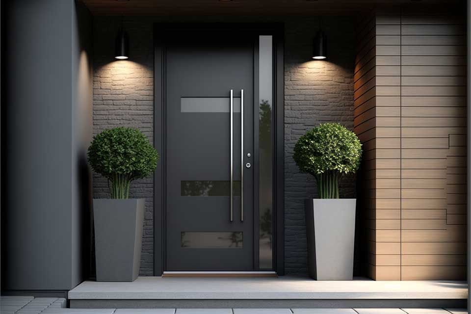 Porte d'entrée grise anthracite avec un design moderne