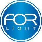 El logotipo de For Light es un círculo azul con letras blancas.