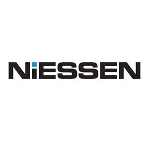 El logotipo de Niessen es negro y azul sobre un fondo blanco.