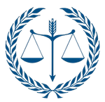 Balanza de la justicia con flecha, enmarcada por una corona de laurel.