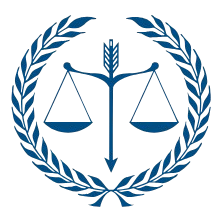 Balanza de la justicia con flecha, enmarcada por una corona de laurel.