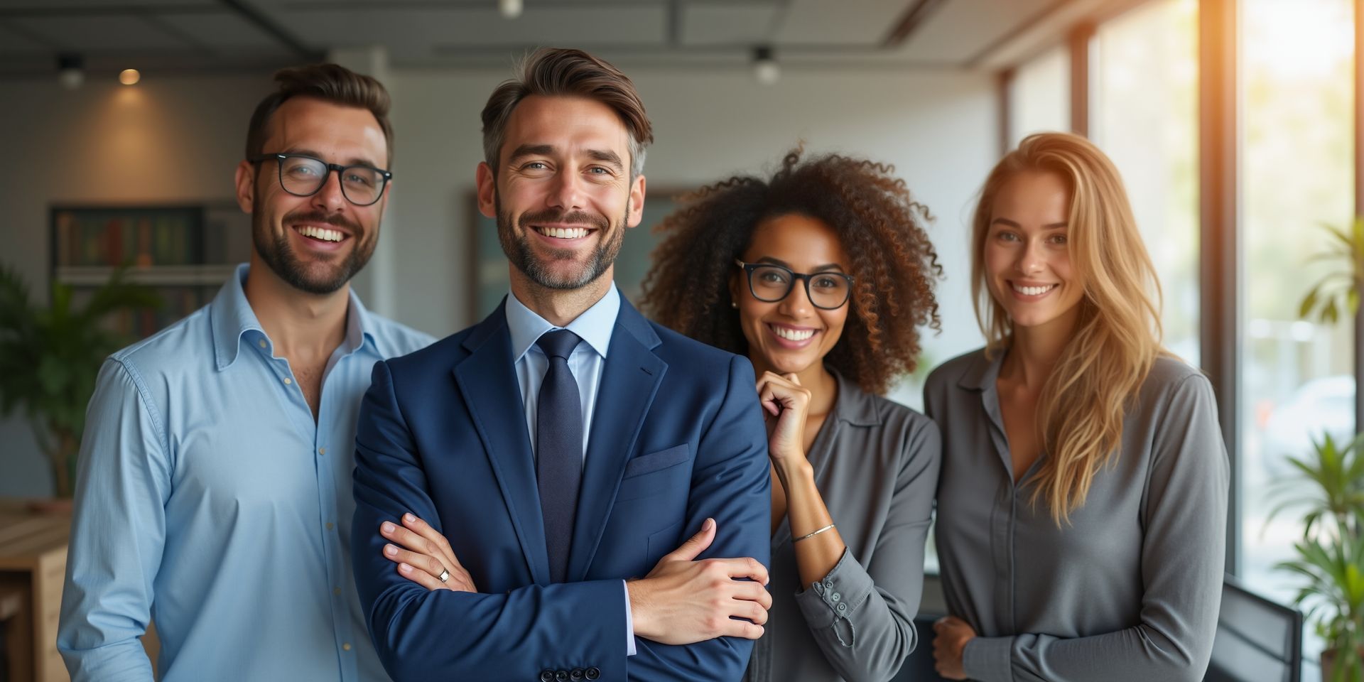 Eine Gruppe von Immobilienmarklern. Zwei Männer und zwei Frauen. 