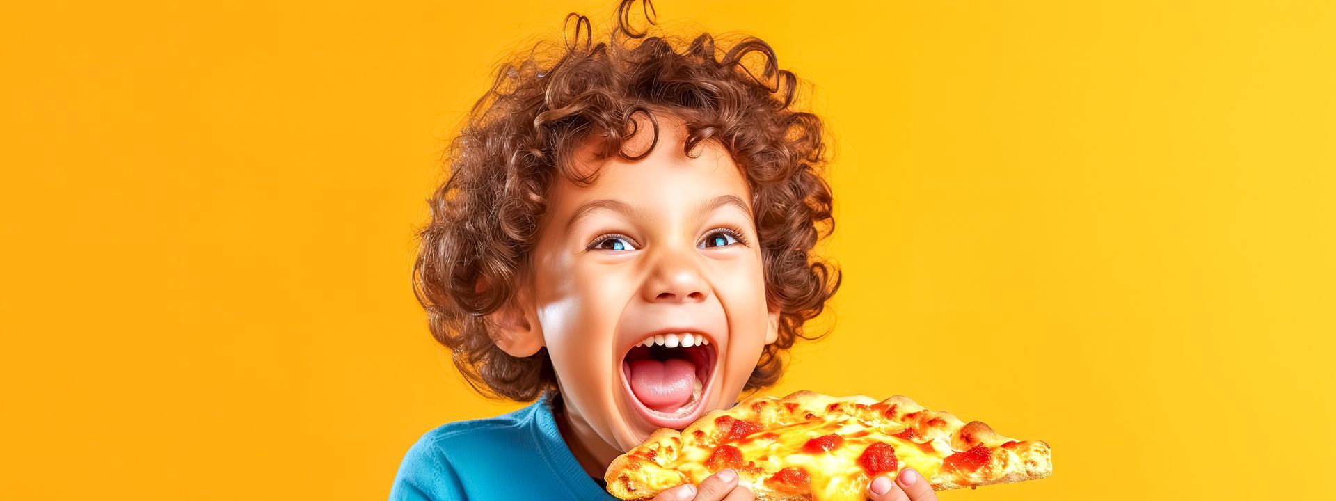 Enfant expressif qui s'apprête à dévorer une pizza