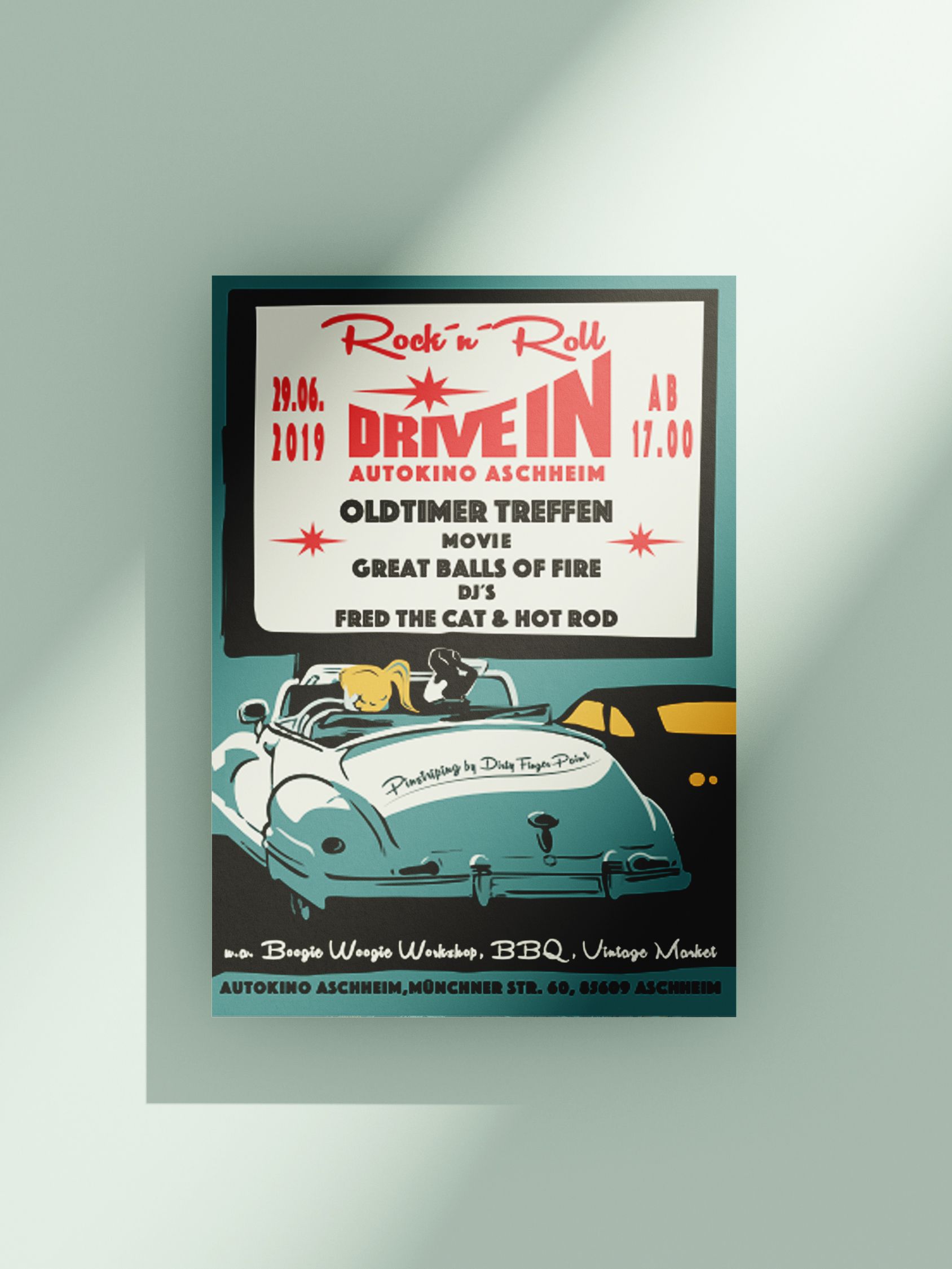 Ein Flyer für ein Rock'n'Roll-Autokino