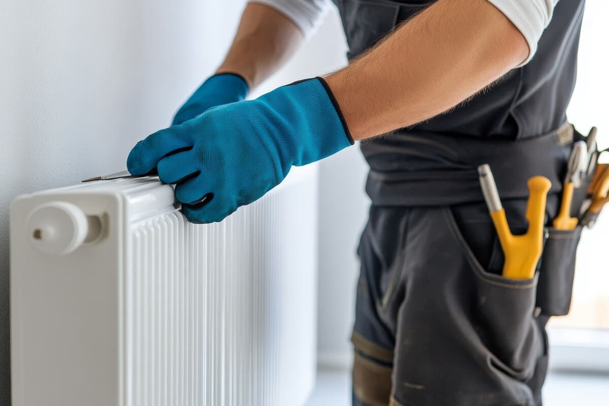Persona fregando un piso de madera con un trapeador amarillo y un balde en una habitación con luz natural.