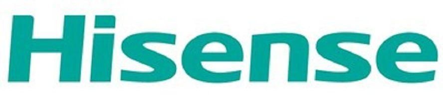 Logotipo de Hisense en color verde azulado.