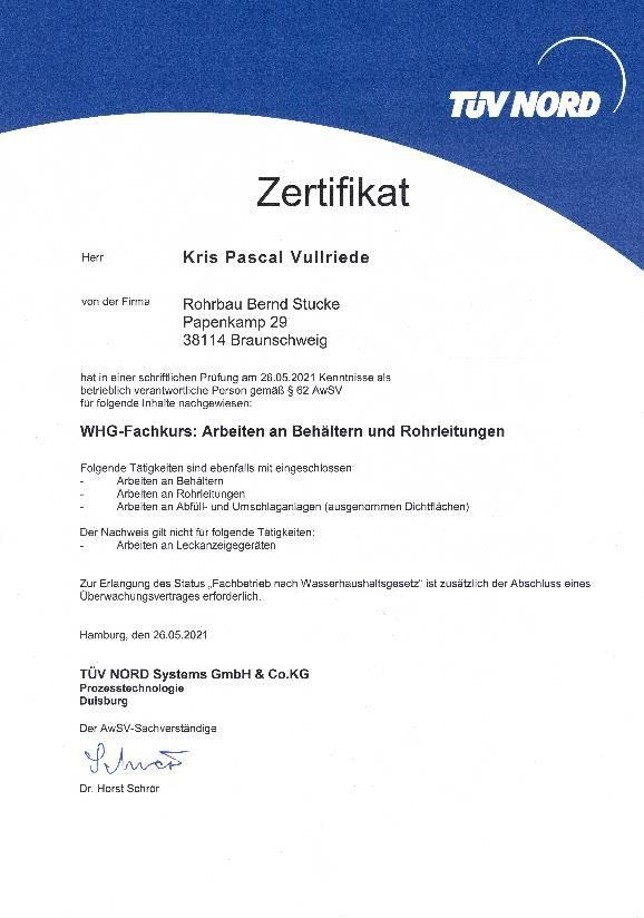 TÜV NORD-Zertifikatsdokument mit blauem Kopftext und dem Titel „Zertifikat“