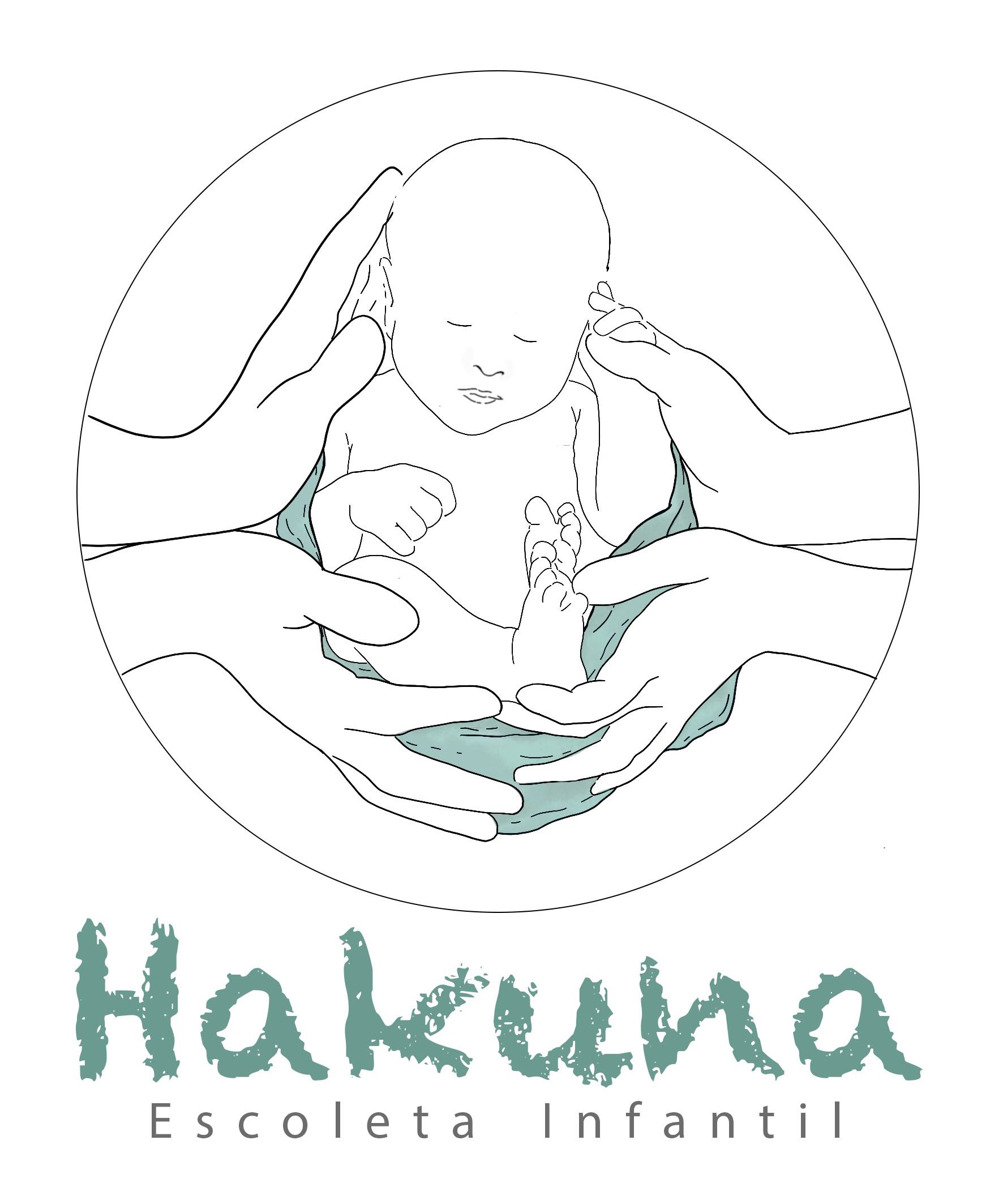 El logotipo de Hakuna Escola Infantil muestra a una mujer sosteniendo un bebé en sus brazos.