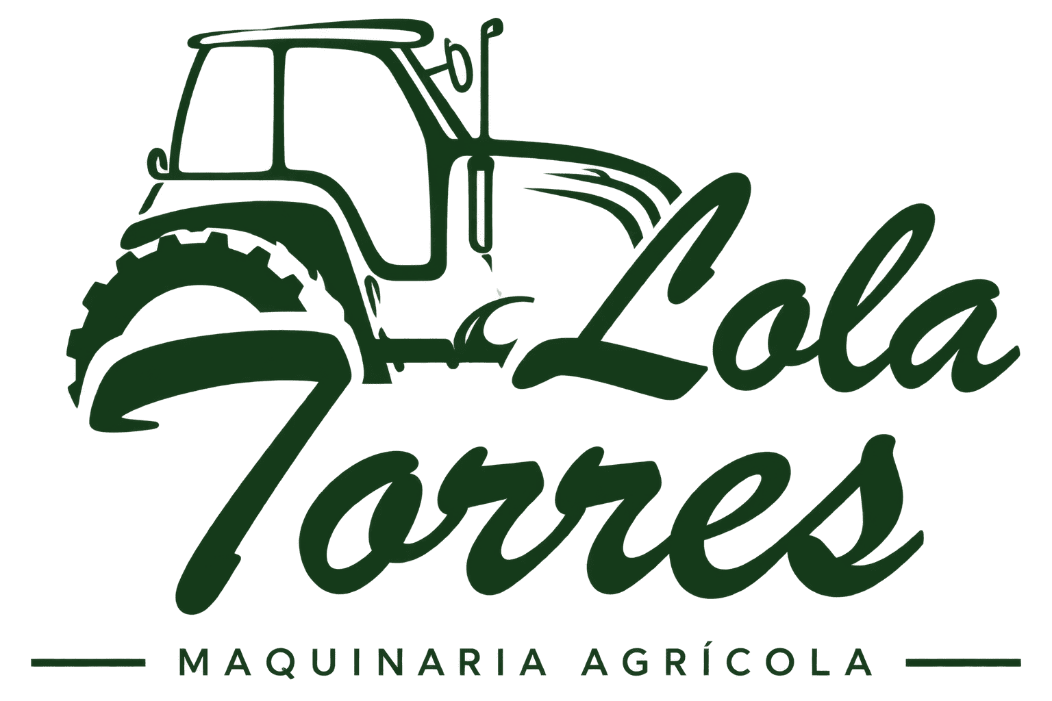 Logotipo de un tractor verde con el texto “Lola Torres” y “Maquinaria Agrícola”