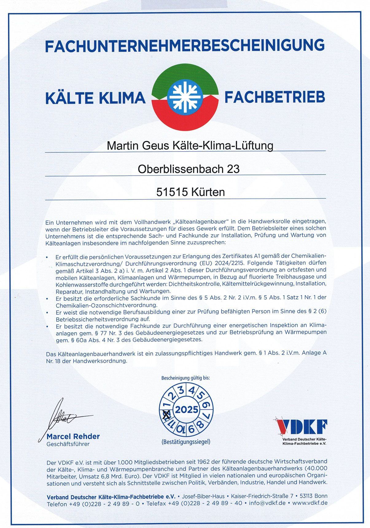 Betriebszertifizierung Martin Geus