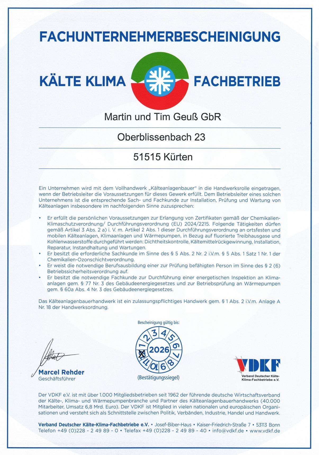 Betriebszertifizierung Martin Geus