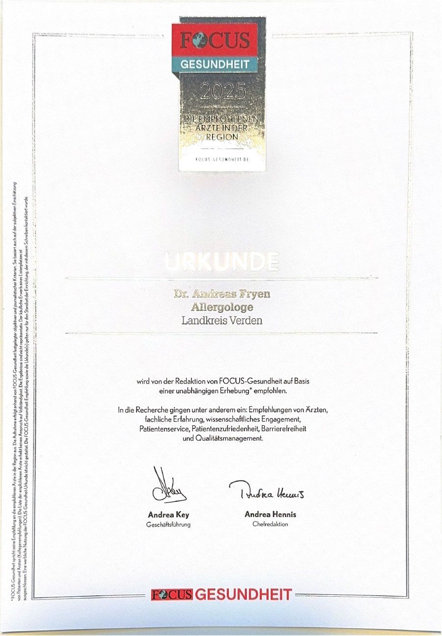 Urkunde Allergologe