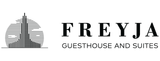 Logo for Freyja Guesthouse and Suites: a stylized tower inside a striped circle, above the name.