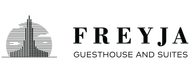 Logo for Freyja Guesthouse and Suites: a stylized tower inside a striped circle, above the name.