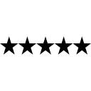 Una fila de cinco estrellas negras sobre un fondo blanco.