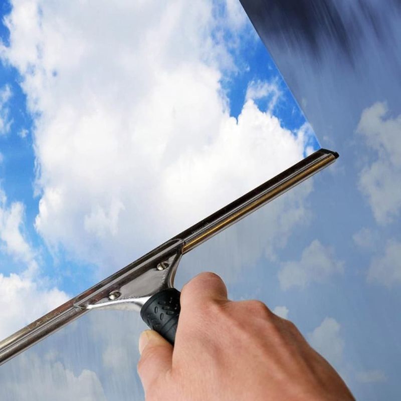 AST-Trans GmbH - Eine Person putzt ein Fenster mit einem Abzieher