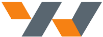Ein Logo mit drei schrägen, quaderförmigen Blöcken in abwechselnden orangefarbenen und grauen Tönen, die einen stilisierten Buchstaben W bilden.