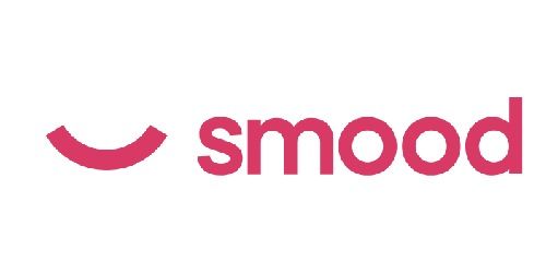 Le logo « smood ». Un arc rouge à gauche du mot « smood » en rouge sur fond blanc.