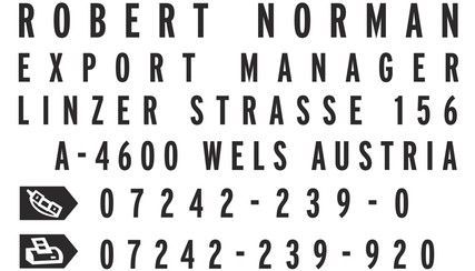 Adressstempel Robert Norman Export Manager mit Kontaktdaten