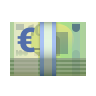 Bargeldlos Euro-Banknotenstapel mit großem blauem Euro-Symbol auf grünem Hintergrund