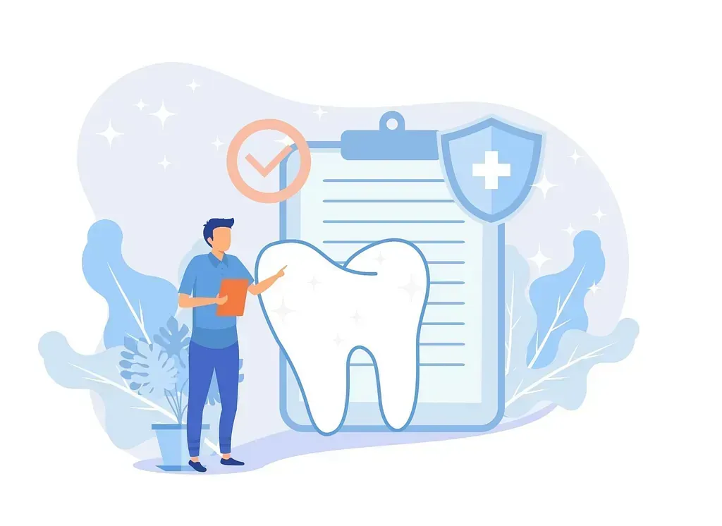 Un dentista está de pie junto a un portapapeles con un diente en él.