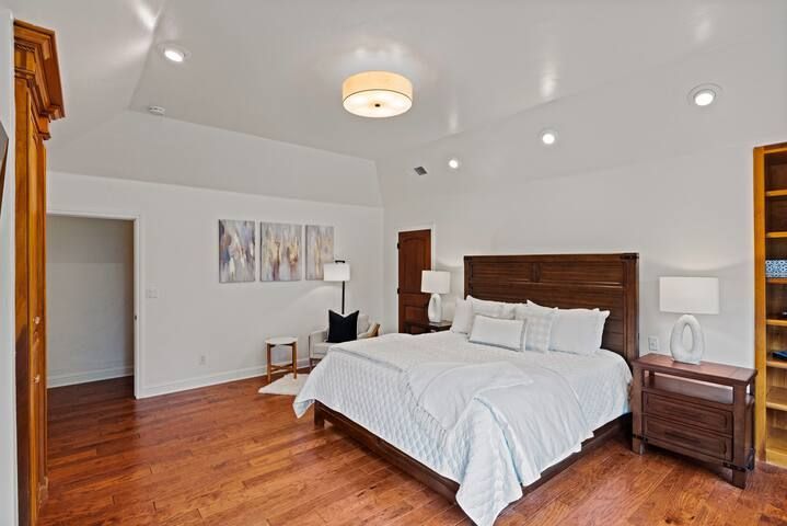 There is a large bed in the middle of the room.