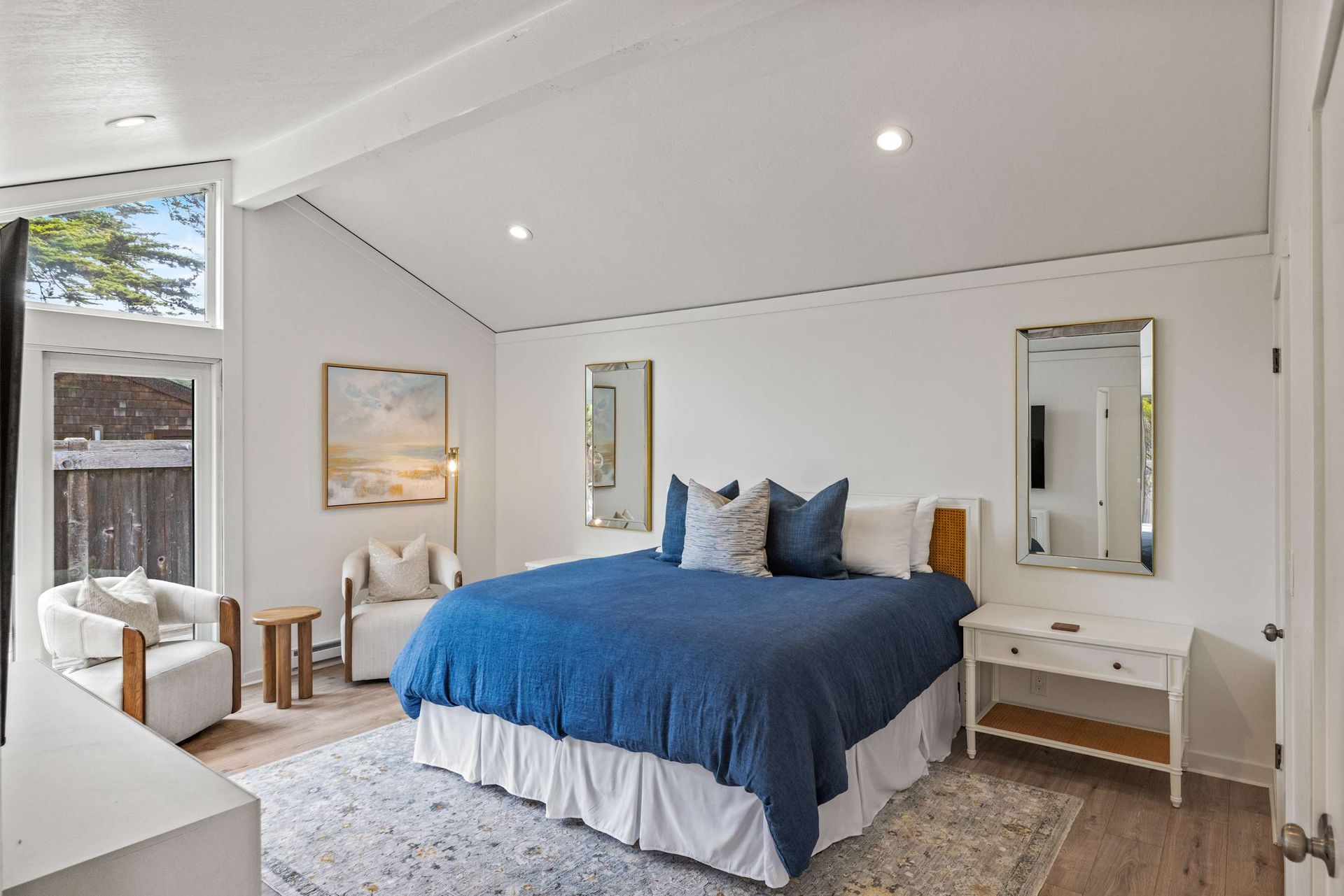 There is a large bed in the middle of the room.