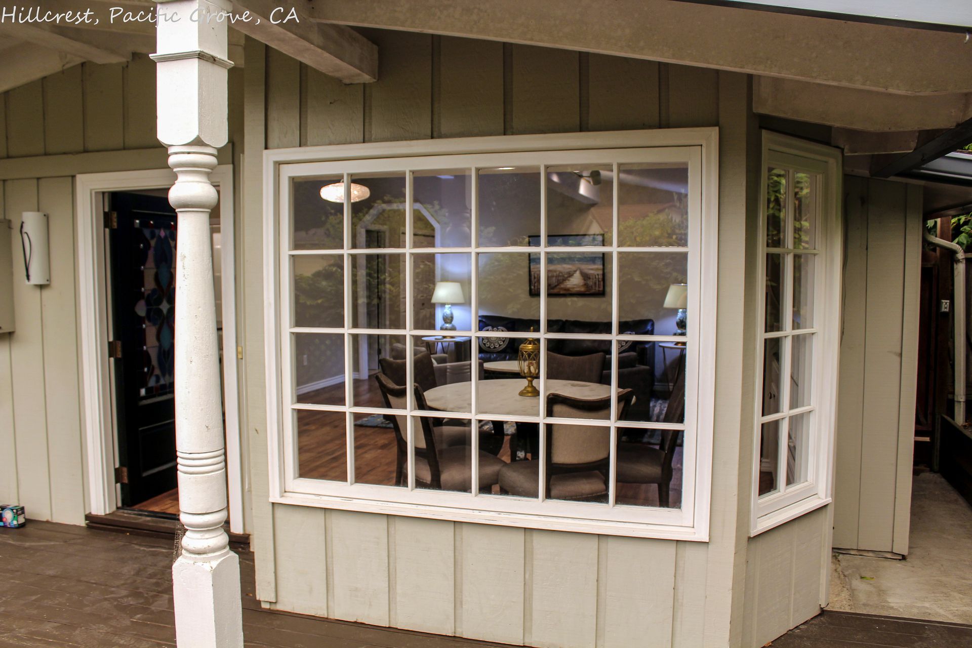 A large window on the side of a house