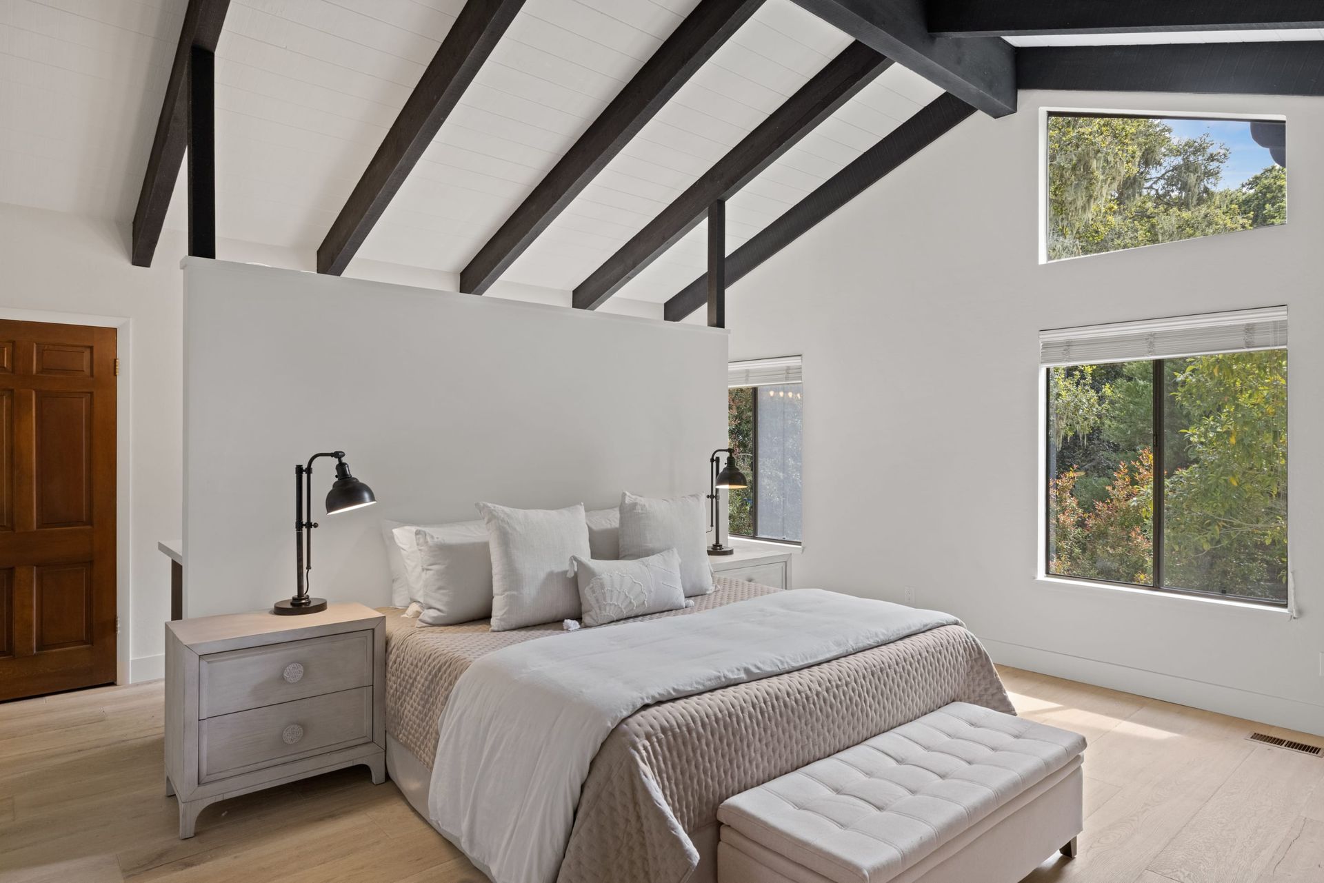 A white house with a brown tile roof