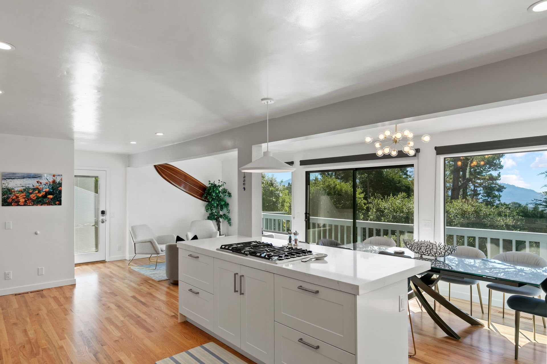 There is a large island in the middle of the kitchen.